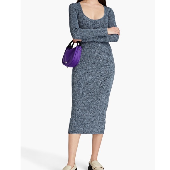 GANNI Melange Ribbed Knit Midi Dress - Placid Blue Marl - Picture 1 of 12